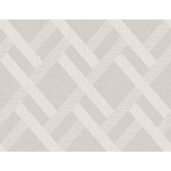 Seabrook Designs 60.75 sq. ft. Morning Fog Linen Trellis Embossed Vinyl Un-Pasted Wallpaper Roll