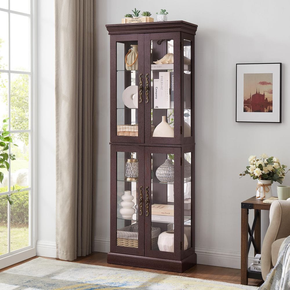 GOGEXX 71 in. H Cherry Glass Display Cabinet, Accent Storage