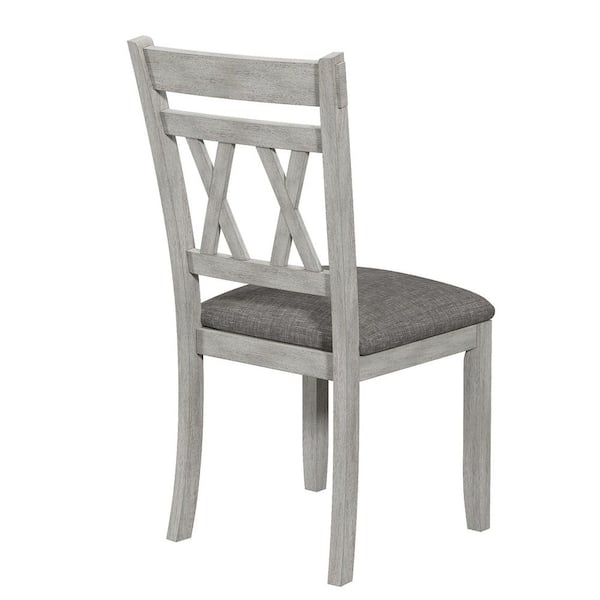 Farmhouse X-Back Dining Chairs, Set of 6 Wood with Gray Fabric Seat Rubberwood Kitchen and Dining Room Chairs
