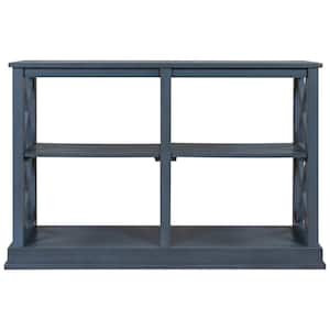 Navy X- Shaped Console Table, Accent Sofa Table with 3-Tier Open Shelf, Narrow Entry Table for Living Room, Entryway