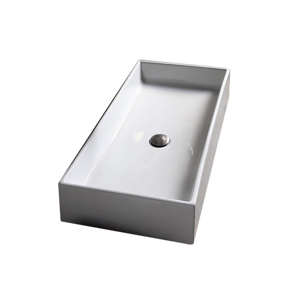 Teorema White Rectangular Ceramic Vessel Sink, 31.69 Inches