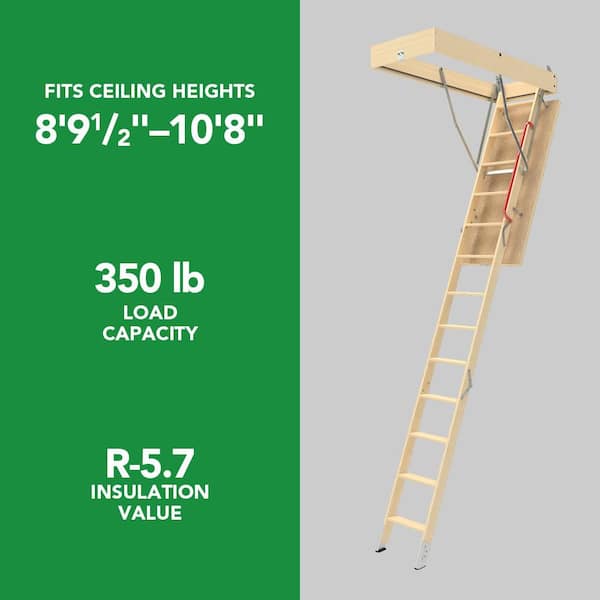LWP-L 8 ft. 9-1/2 in. - 10 ft. 8 in., 22.5 in. x 54 in. Insulated Wood Attic Ladder with 350 lb. Maximum Load Capacity