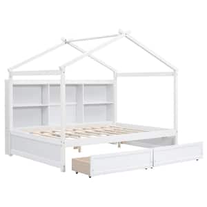 Harper & Bright Designs White Full Size Wood House Bed with Twin Size ...