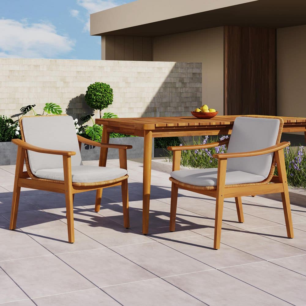 Teak Acacia Wood Outdoor Dining Chair with Grey Waterproof Cushion, Ideal for Patios, Gardens (2-Pack) price history on PriceWatchPro
