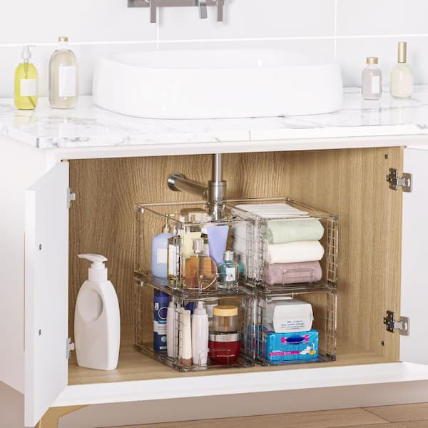 4 Piece Large Stackable Clear Acrylic Pantry Organizers and Storage, Closet Storage Drawers for Bathroom Kitchen Pantry