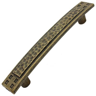 3-3/4 in. Center-to-Center Antique Brass Hamm Ered Mission Style Cabinet Pull (10-Pack)