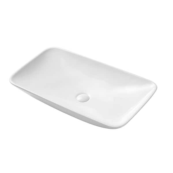 Natonda Vinci Ceramic 27-4/8 in. Rectangular Bathroom Vessel Sink in Glossy White with Pop-up Drain