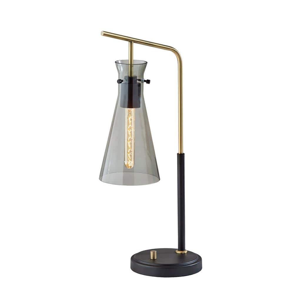 24'' Black and Gold Metal Desk Lamp with Smoked Glass Shade