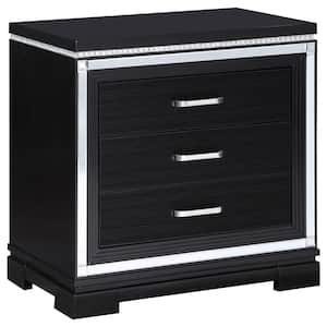 Cappola Silver and Black Rectangular 3-Drawer Nightstand