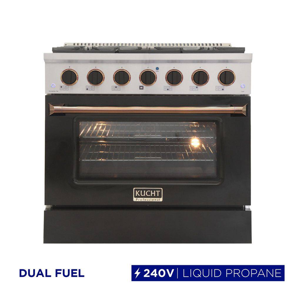 36 in. 5.2 cu. ft. LP Ready Dual Fuel Range with Gas Stove and Electric Oven with Convection Oven in Black with Gold price history on PriceWatchPro