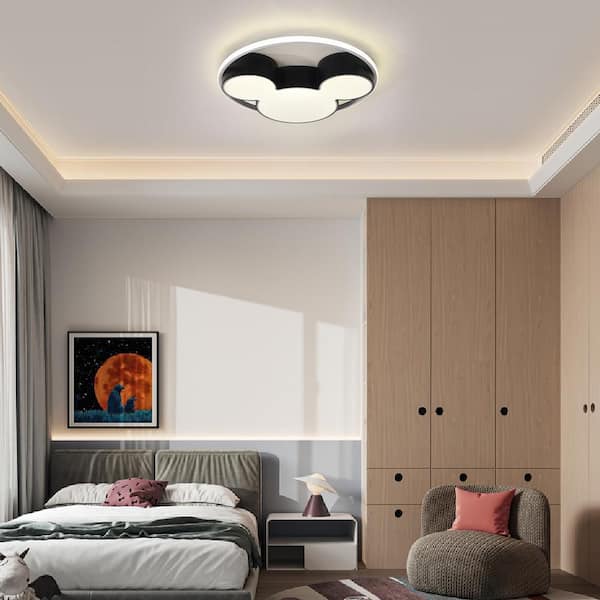 HUOKU Lumin 20.5 in. W Round Matte Black Flush Mount 3000K