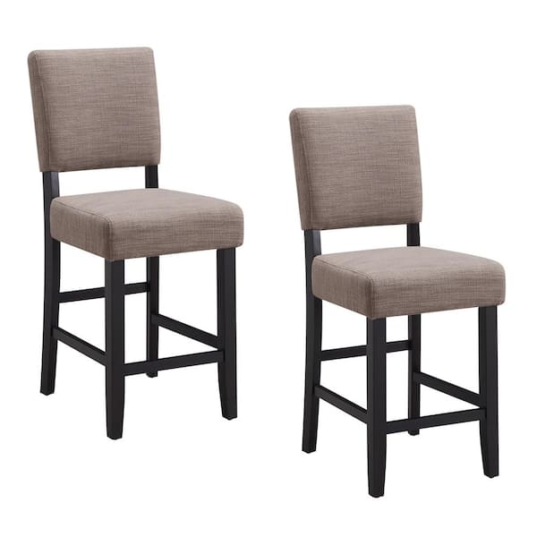 Leick Home 40 in. H Favorite Finds Black and Gray Wood Back Linen Upholstered Seat Counter Height Stool (Set of 2)