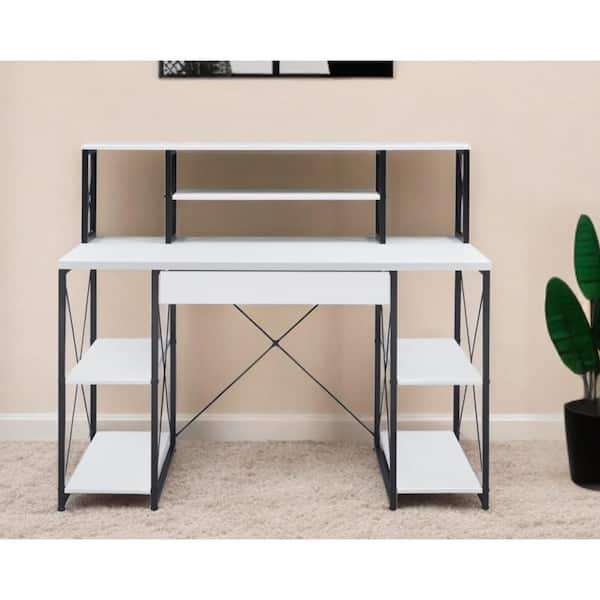 HomeRoots 47 in. Rectangular Black Metal 1-Drawer Computer Desks