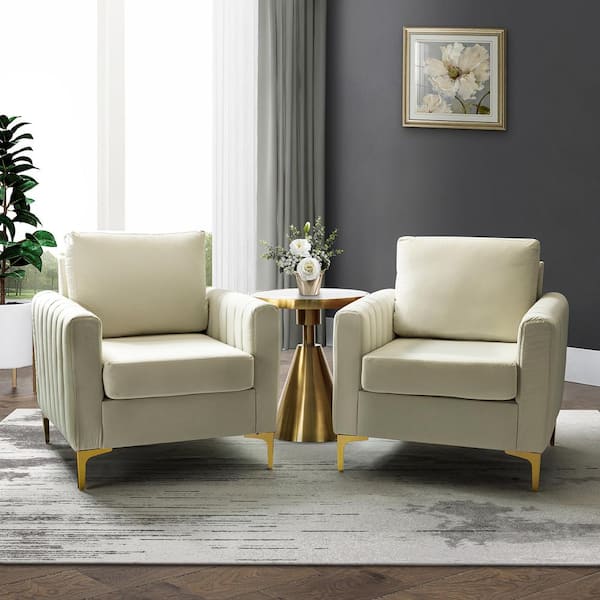 JAYDEN CREATION Ennomus Ivory Polyester Club Chair with Removable Cushions (Set of 2)