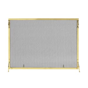 44 in. L Polished Brass 1-Panel Montreal Modern Flat Fireplace Screen