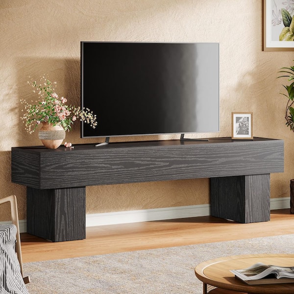 Black TV Stand Fits TVs up to 55 to 65 in. Low TV Console Table for Living Room