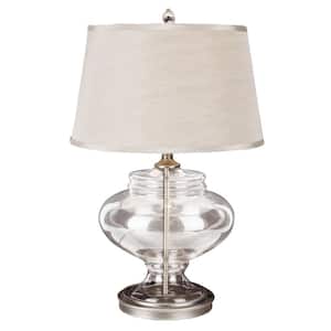 20.75 in. 1-Light Brushed Nickel Table Lamp with Fabric Lamp Shade and Clear Glass Base