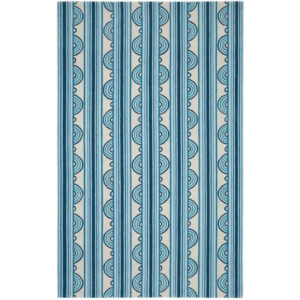 3 ft. x 5 ft. Blue Button Hand Micro Hooked Wool Indoor Area Rug