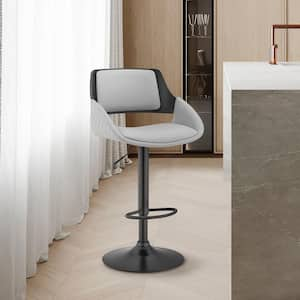 Grey Faux Leather Adjustable Black Swivel Bar Stool