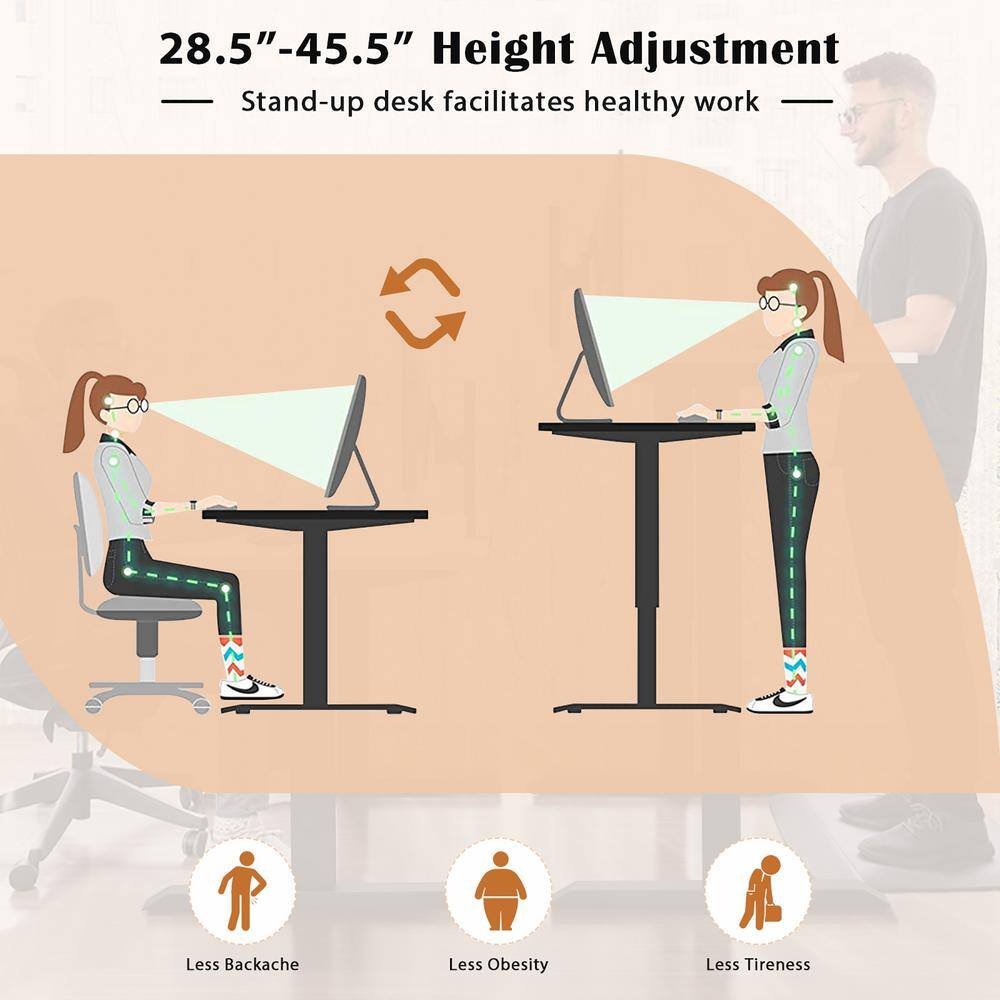 Black Adjustable Height L-Shaped Standing Desk with Hooks