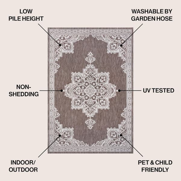 Arden Vintage Casual Medallion Light Brown/Cream 8 ft. x 10 ft. Indoor/Outdoor Area Rug