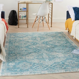 Tranquil Light Blue/Ivory 6 ft. x 9 ft. Geometric Traditional Area Rug