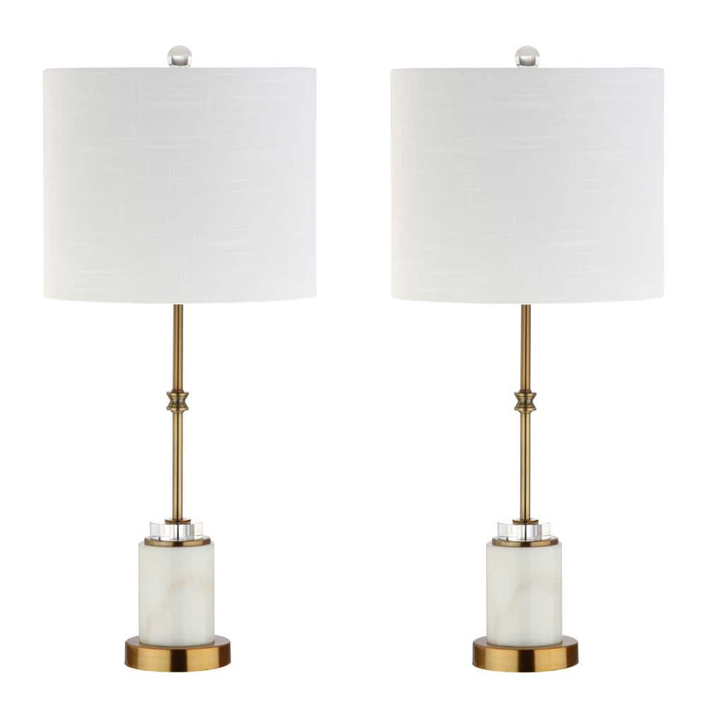 Elegant Transitional 27" Marble & Brass LED Table Lamp Set, White