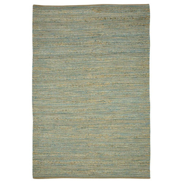3 ft. x 5 ft. Aqua Beige and Brown Jute Striped Flatweave Handmade Area Rug