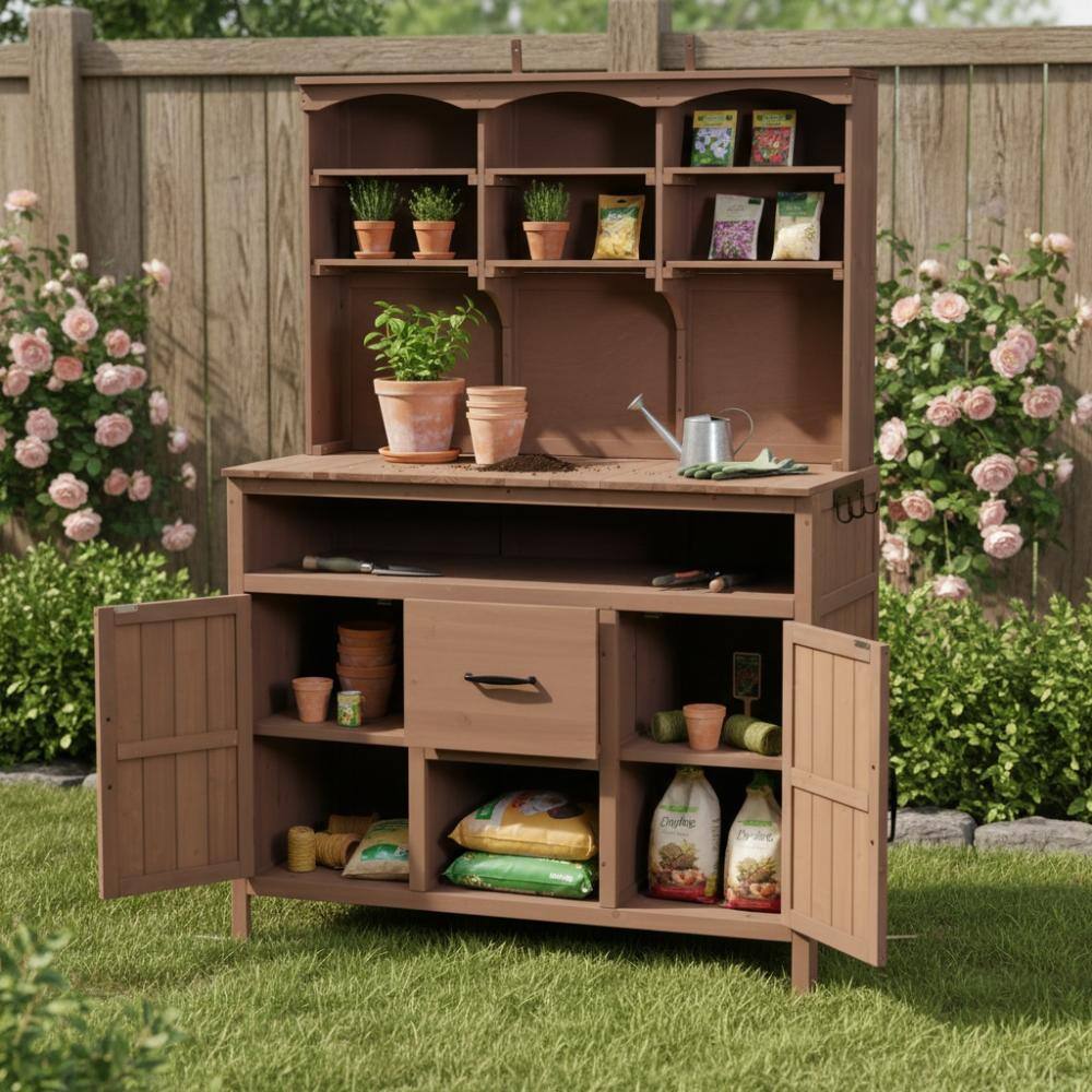 45.3 in.W x 20.5 in.D Brown Wood Potting Bench with Drawers, Bottom Cabinet price history on PriceWatchPro