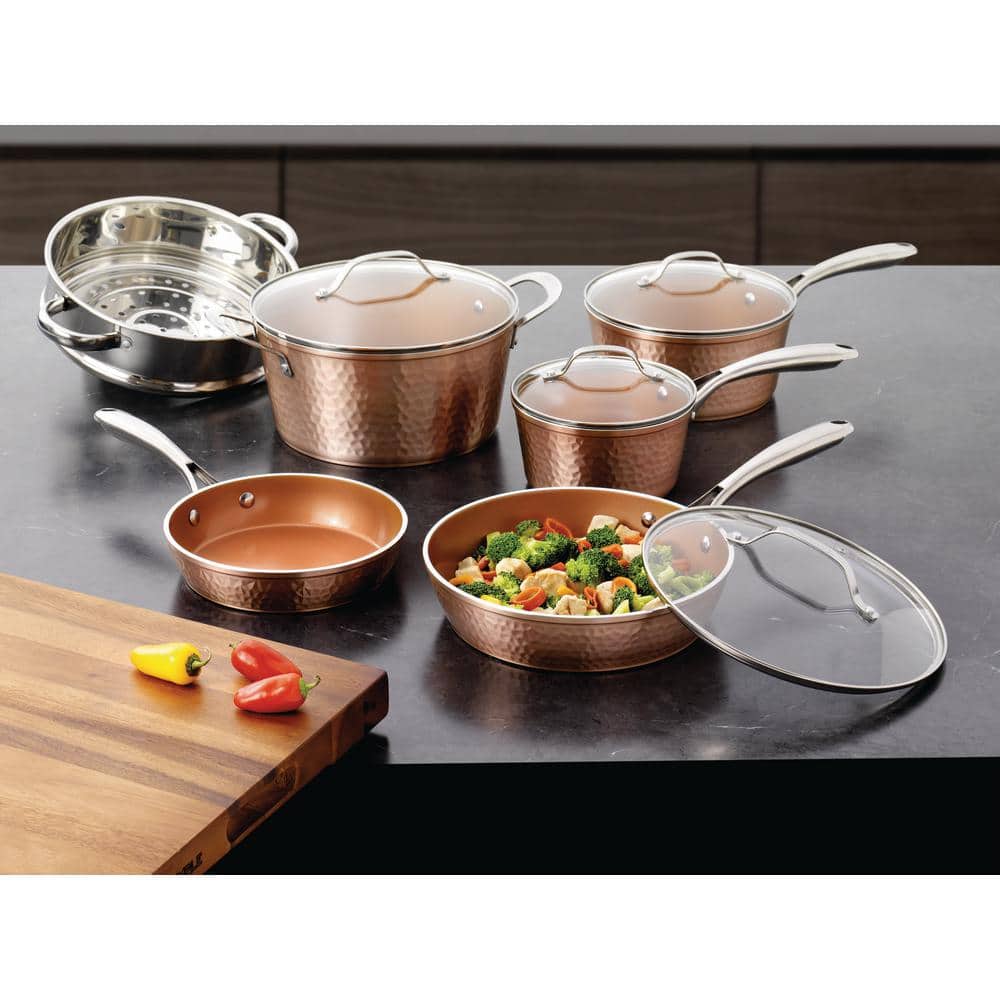 Copper Hammered Nonstick 10-Piece Aluminum Cookware Set