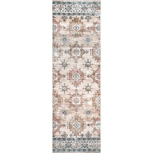 Finley Machine Washable Beige 2 ft. x 6 ft. Distressed Persian Runner Rug