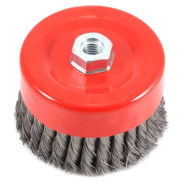 3" Twisted Knotted Cup Brush with 5/8"-11,Wire Wheel Brush Cup Threaded Arbor 