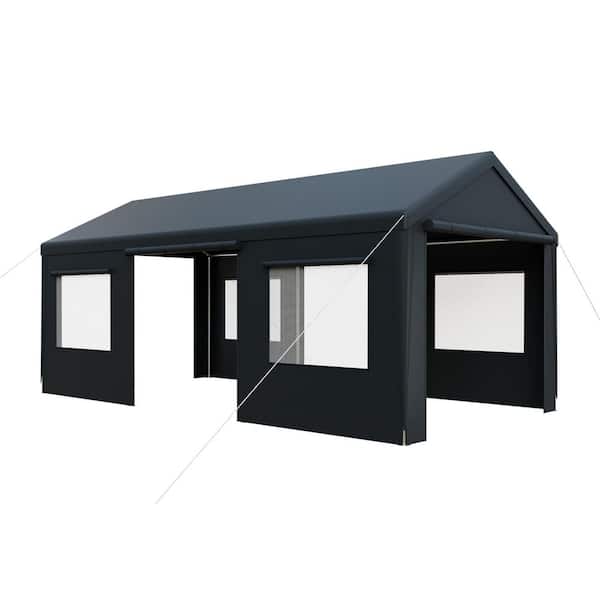 10 ft. x 20 ft. Heavy-Duty Portable Carport with Sidewalls, Roll-Up Windows, Waterproof & UV-Resistant Canopy