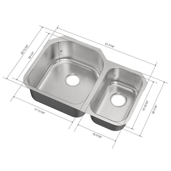 CHESHIRE 32 in. Undermount 70/30 Double Bowl 18 Gauge Stainless