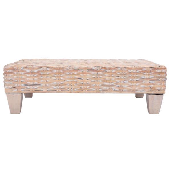 SAFAVIEH Leary 40.6 in. Natural White Wash Rectangle Rattan/Wicker Coffee Table