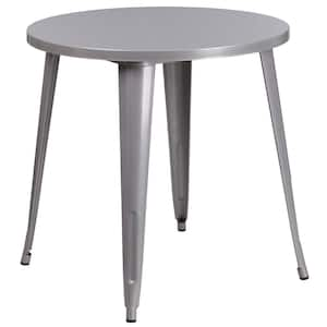 Silver Round Metal Outdoor Bistro Table