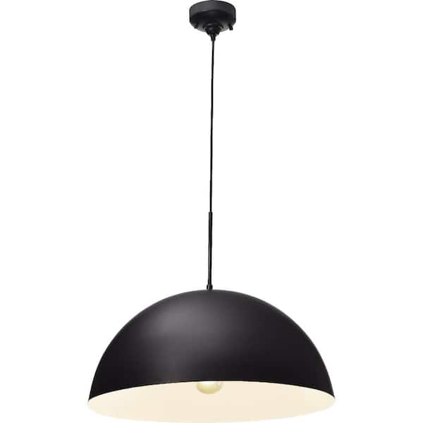 Photo 1 of 1-Light Indoor Black Dome Pendant with Aluminum Shade