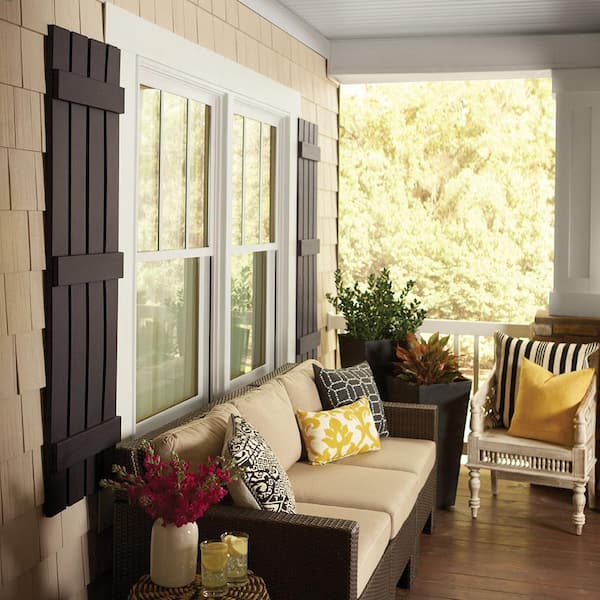 13 in. x 55 in. Polypropylene 3-Board Open Board and Batten Shutters Pair in Black