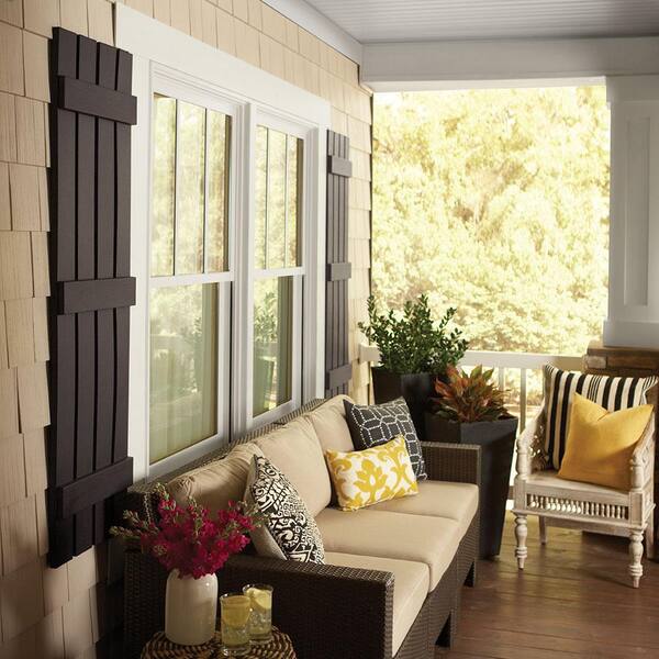 12 in. x 43 in. Polypropylene 3-Board Open Board and Batten Shutters Pair in Winestone