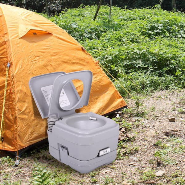 2.6 Gal. Gray Porta Potty Portable Toilet No Leakage Camping RV Outdoor Toilet