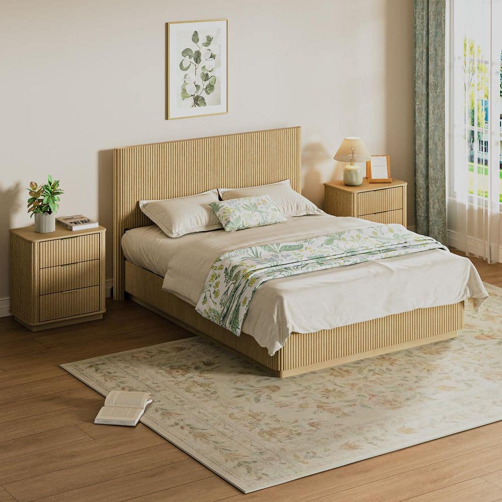 Lachlan Modern Oak Brown Wooden Frame Queen Size Platform Bed with Headboard, LED Lighting price history on PriceWatchPro