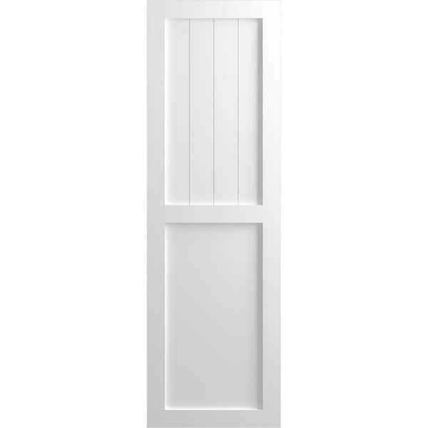 Ekena Millwork 15 in. x 73 in. True Fit PVC Farmhouse/Flat Panel Combination Fixed Mount Board and Batten Shutters Pair in Unfinished