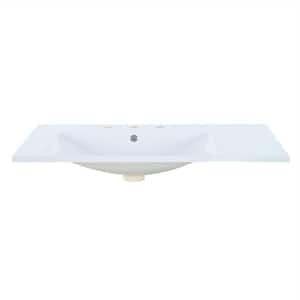 36 in. Drop-In Left Offset Basin Bathroom Sink in White with 3-Faucet Holes, Resin