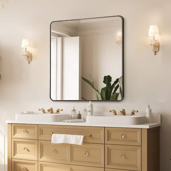Wall Mounted Makeup Mirror, 0.15 in. Thick, 36 in. x 36 in. Mirror with Aluminium Alloy Frame and Explosion-Proof Film