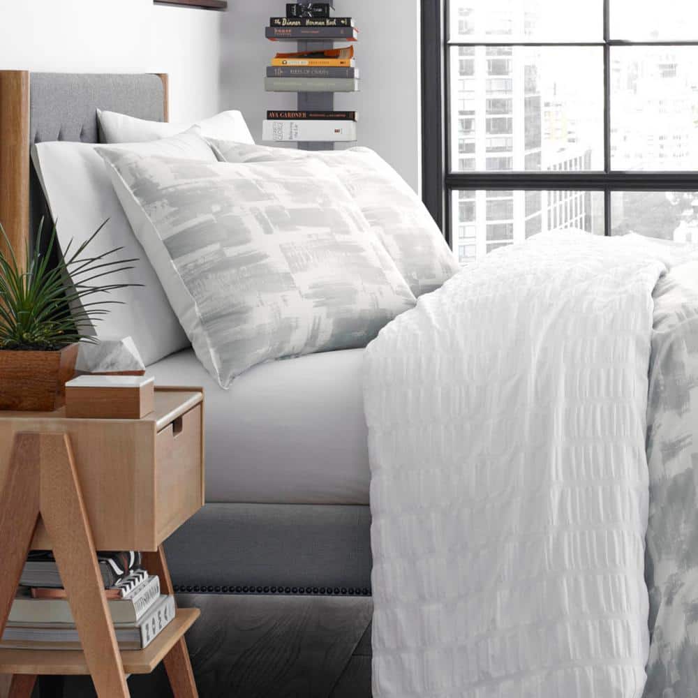 Aria Twin Gray and White Geometric Duvet Cover Set