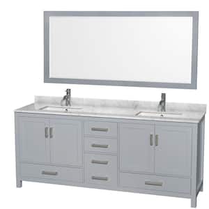 Sheffield 80 in. W x 22 in. D x 35 in. H Double Bath Vanity in Gray with White Carrara Marble Top and 70" Mirror