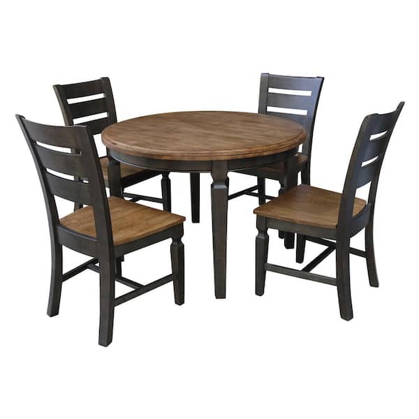 International Concepts Set of 5-Pieces - 44 in. Hickory/Washed Coal Round Top Table with 4 Vista Ladderback Chairs