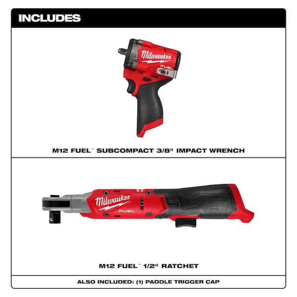 M12 FUEL 12V Lithium-Ion Brushless Cordless Stubby 1/2 in. Impact Wrench & M12 12V Lithium-Ion 1/2 in. Cordless Ratchet