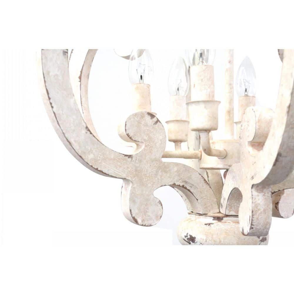 Olivia Distressed White Wood 6-Light Adjustable Candle Chandelier