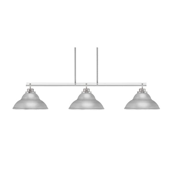 Unbranded Monroe 3-Light, Round Fitter, Brushed Nickel Finish, Billiard Light, 13 in. Brushed Nickel Double Bubble Metal Shades